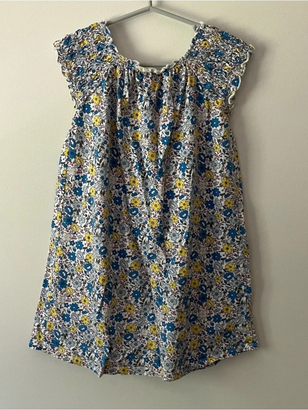 Girls Osh Kosh Summer Dress 7 Blue Yellow Floral Smocked